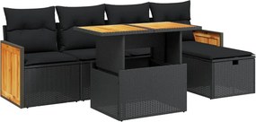 vidaXL 6 részes fekete polyrattan kerti ülőgarnitúra párnákkal