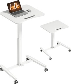HOMCOM magasságban állítható állóasztal 75–114 cm — gurulós laptopasztal dönthető lappal, biztonsági retesz, acél váz, pneumatikus emelés, kis terekhe