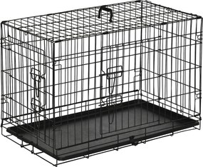 PawHut Kutya Ketrec Szállítóláda Hálóketrec Kiskutya Szállítódoboz Hordozható Fém Fekete 75 x 48,5 x 53 cm | Aosom
