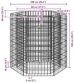 hatszögletű gabion magaságyás 100 x 90 x 100 cm
