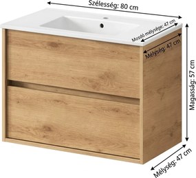 RODO fürdőszoba mosdószekrény + mosdó 80 cm NATÚR TÖLGY (összeszerelve)