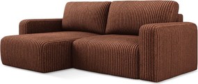 Terrakotta színű kordbársony kinyitható-tárolóhelyes sarokkanapé (bal oldali-heverő résszel) Kona – Makamii