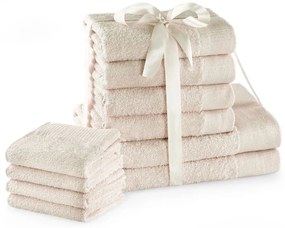Krémszínű frottír pamut törölköző és fürdőlepedő készlet 10 db-os Amari – Restilo