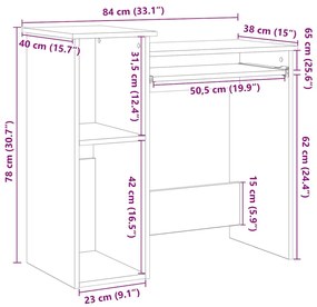 antik fa színű szerelt fa íróasztal polcokkal 84x40x78 cm