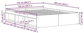fekete tölgy színű szerelt fa ágykeret matrac nélkül 150x200 cm