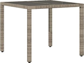 vidaXL szürke polyrattan üveglapos kerti asztal 90 x 90 x 75 cm