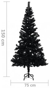 fekete PVC műkarácsonyfa állvánnyal 150 cm