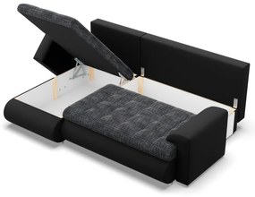 Tokio sarokkanapé, 2 ágyneműtartóval, fonott + műbőr, baloldali, szürke - fekete