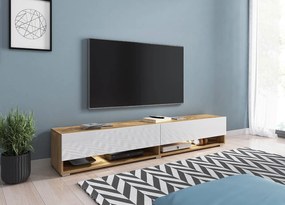 TV asztal/szekrény Aldesia 180 (wotan + fényes fehér) (led rgb világítás színes). 1053720