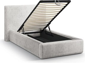 Világosszürke kárpitozott ágyneműtartós egyszemélyes ágy ágyráccsal 90x200 cm Amy – Micadoni