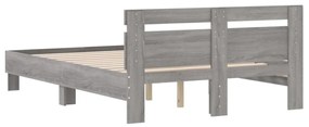 szürke sonoma színű szerelt fa ágykeret fejtámlával 120x200 cm