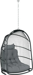 Outsunny Függőszék Kosár Kárpittal, Poly Rattan Hinta Kültéri-Beltéri Összecsukható Függőszék, 150kg-ig Terhelhető, Hinta Kosár Függőszék Nappali Erké