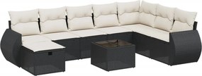 vidaXL 9 részes fekete polyrattan kerti ülőgarnitúra párnákkal