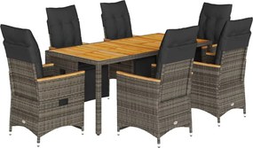 vidaXL 7 részes szürke polyrattan kerti bisztrógarnitúra párnákkal