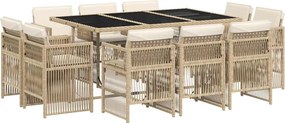 vidaXL 11 részes bézs polyrattan kerti étkezőgarnitúra párnákkal