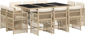 vidaXL 11 részes bézs polyrattan kerti étkezőgarnitúra párnákkal