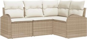 vidaXL Kerti Kanapé Szett 4 pcs Bézs polirattan