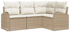 vidaXL Kerti Kanapé Szett 4 pcs Bézs polirattan