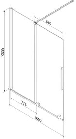Mexen Velar, 2 szárnyas eltolható kádparaván 160 x 150 cm, 8mm átlátszó üveg, rézmatt, 896-160-000-01-65