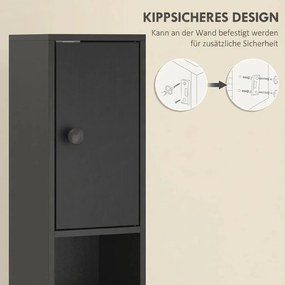 Kleankin Fürdőszobaszekrény, WC-papírtartó nyitott polcokkal, 2 szekrény, keskeny, fekete