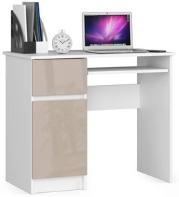 Íróasztal - Akord Furniture - 90 cm - fehér / magasfényű bézs (bal)