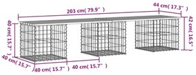tömör fenyőfa gabion kerti pad 203x44x42 cm