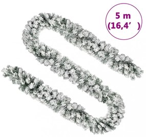 zöld PVC karácsonyi füzér pelyhes hóval 5 m