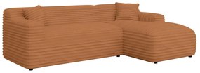 Terrakotta színű kordbársony sarokkanapé (jobb oldali-heverő résszel) Martin – Ropez
