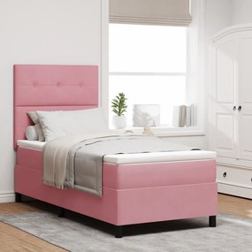Boxspring Ágy Matraccal & LED Rózsaszín 90x190 cm Bársony