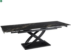 szett étkezőasztal IBIZA 160-240 cm fekete márvány/fekete és 4 szék MUMBAI krémszínű