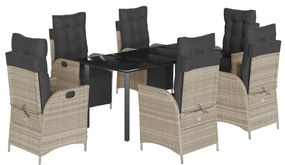 vidaXL 7 részes világosszürke polyrattan kerti étkezőszett párnával