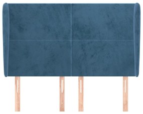 sötétkék bársony fejtámla szárnyakkal 147 x 23 x 118/128 cm