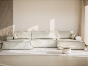 Krémszínű zsenília kinyitható-tárolóhelyes sarokkanapé (U alakú) Kyoto – Maison de Rêve