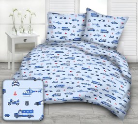 POLICE BLUE gyermek pamut ágynemű Ágynemű mérete: 90x135 cm, A csomag tartalma: Készletcsomagolás