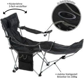 DIVERO Kempingszék levehető lábtartóval fekete