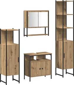 vidaXL Fürdőszoba bútor szett polcokkal 4 pcs kézműves tölgy Faanyag
