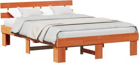 vidaXL Ágykeret fejtámlával Faggyú barna 160 x 200 cm Tömör fenyőfa