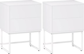HOMCOM 2 db keskeny éjjeliszekrény 2 nyomásra nyitható fiókkal és acél lábakkal, modern stílus, 40x30x55 cm, fehér | Aosom