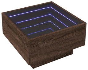 Barna tölgy szerelt fa dohányzóasztal LED-del 50 x 50 x 30 cm