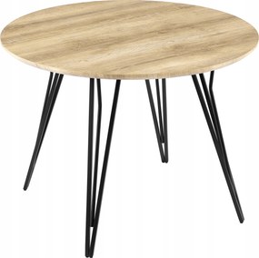 Étkezőasztal Kerek 100cm Tölgy színben Világos Fekete Fém Lábak Loft