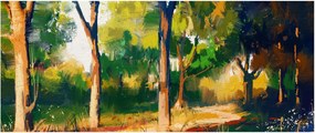 Erdő képe a nyári napsütésben, festmény (120x50 cm)