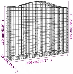 2 db íves horganyzott vas gabion kosár 200x50x160/180 cm