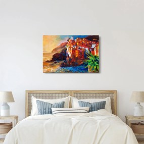 Kép - Falu Cinque Terre partján, az olasz riviérán, modern impresszionizmus (90x60 cm)