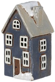 Karácsonyi dekoráció Téli házikó, kerámia,teásgyertyához, szürke