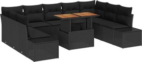 vidaXL Kert étkező szett párnával 10 pcs Fekete és Barna