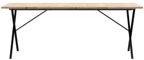 Tömör fenyőfa és acél X-vázú étkezőasztal 200x100x75,5 cm