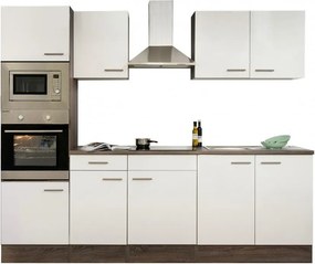 Yorki konyhabútor Yorki tölgy korpusszal, selyemfényű fehér fronttal 270 cm-es méretben