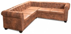 vidaXL 5 személyes barna műbőr Chesterfield sarokkanapé