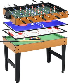 HOMCOM 4-in-1 Többjátékos Asztal: Ping-pong, Biliárd, Foci és Tartozékok, Multifunkcionális Asztal Gyerekeknek és Felnőtteknek 107 x 61 x 84.5cm Termé