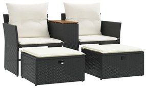 2 személyes fekete polyrattan kerti kanapé zsámollyal
